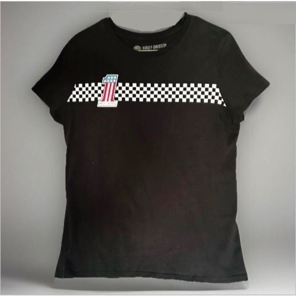 Harley Davidson #1 Racing Shirt Ladies Size XL Black Short Sleeve